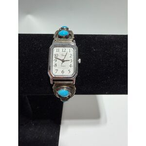 SS Turquoise Feather Tips Timex Watch Working Pre Owned